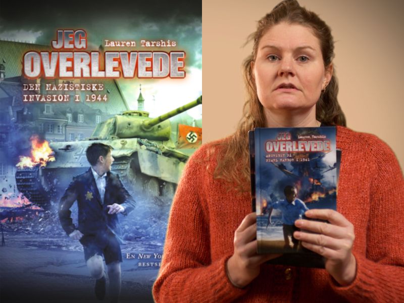 Bibliotekets litteraturformidler Trine holder bøger i Jeg overlevede-serien